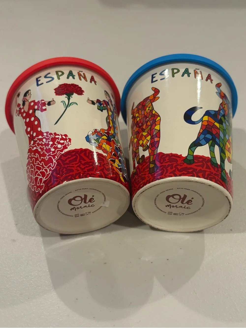 Set of 2 Olé Mosaic Spain Ceramic Travel Mugs with Lids
